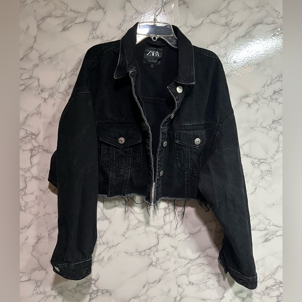 ZARA Denim Crop Jacket Black Size L